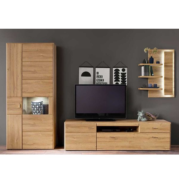 Schrankwand in Wildeichefarben Landhausstil (dreiteilig) günstig online kaufen