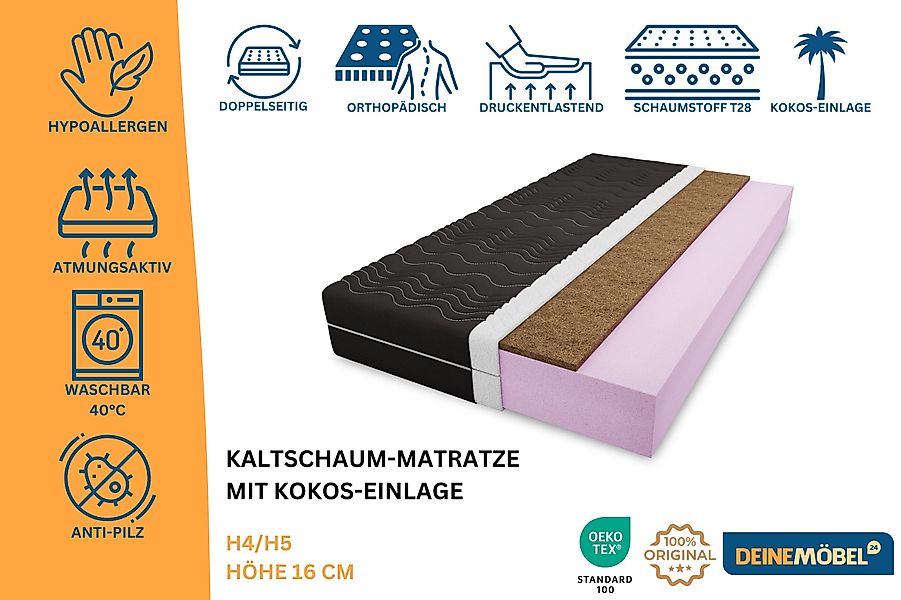 Kaltschaummatratze H4/H5 Kaltschaum-Matratze mit Kokos 16 günstig online kaufen