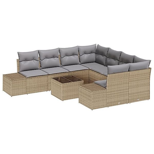 vidaXL Loungesofa 9-teiliges Garten-Sofa-Set mit Kissen Beige Poly Rattan, günstig online kaufen