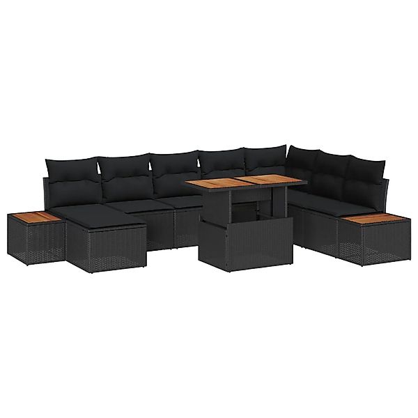 vidaXL Garten-Sofa-Set mit Speicher 9-Tlg Schwarz Poly Rattan 3358832 günstig online kaufen