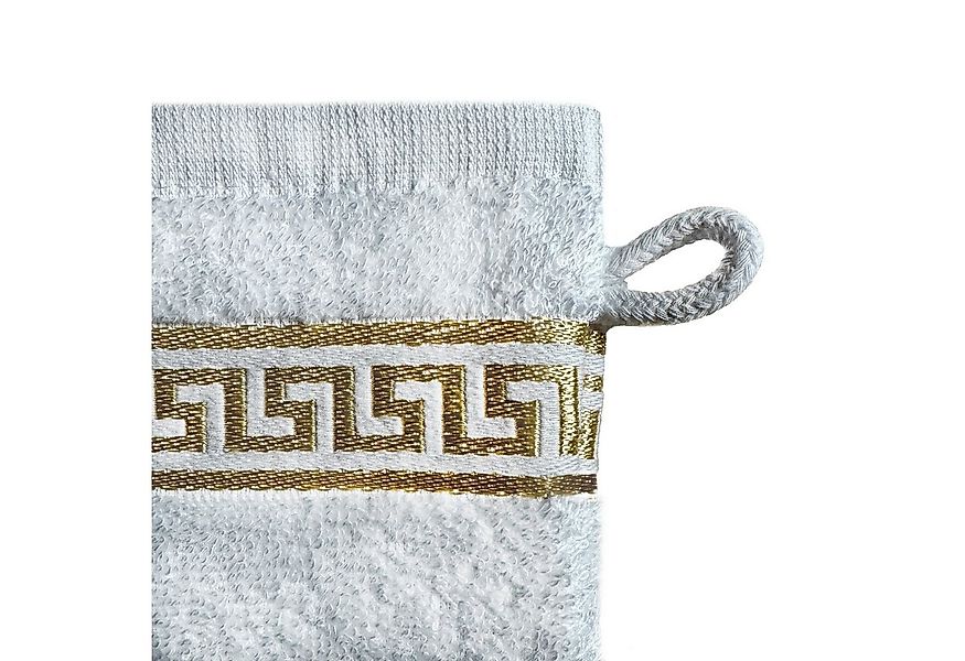 Belle Arti Handtücher 2er SET Mäander Waschlappen Handtuch Weiss Gold 15 cm günstig online kaufen