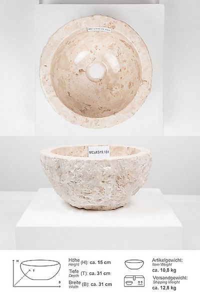 wohnfreuden Aufsatzwaschbecken Erosi Marmor Waschbecken 30 cm creme (Kein S günstig online kaufen