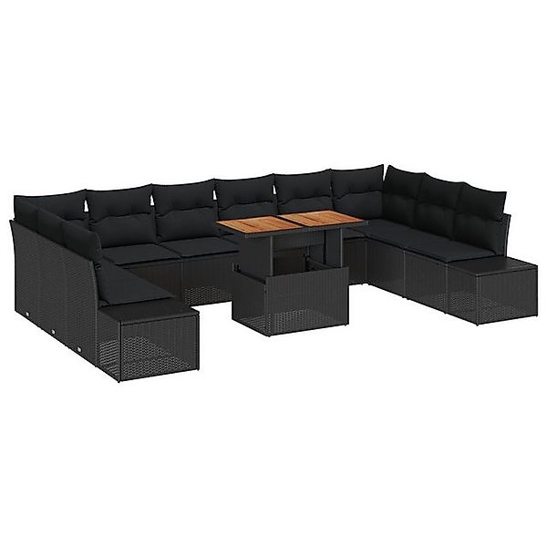 vidaXL Loungesofa 11-teiliges Garten Sofa Set mit Kissen Schwarz Poly Ratta günstig online kaufen