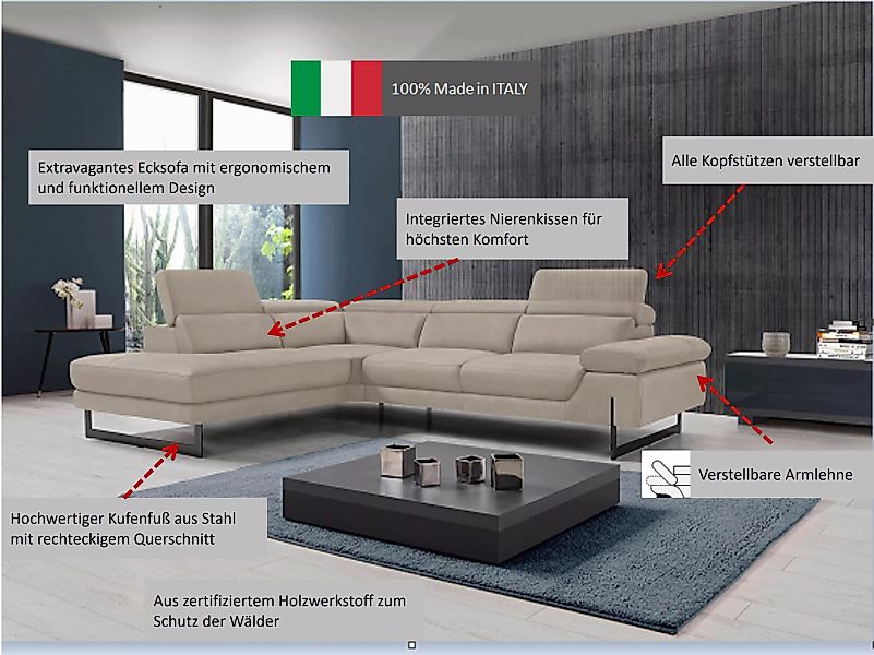 Egoitaliano Ecksofa »Queenie, extravagantes Sofa mit erstklassigem Sitzkomf günstig online kaufen