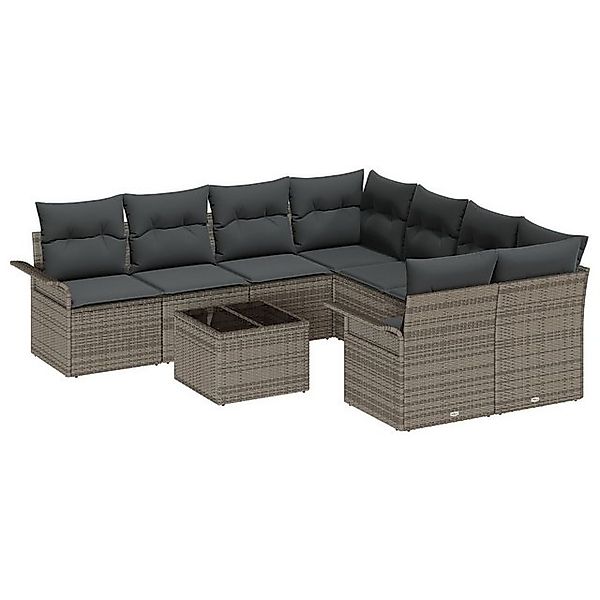vidaXL Loungesofa 9-tlg. Garten-Sofagarnitur mit Kissen Grau Poly Rattan, 9 günstig online kaufen