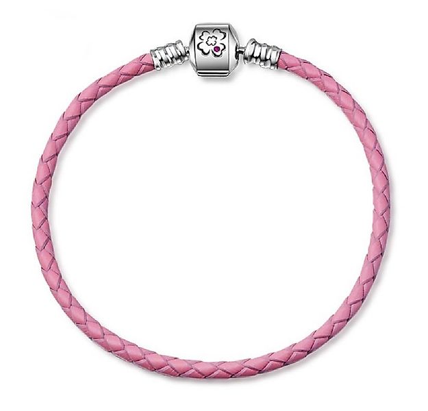 PANDACHARMS Lederarmband Rosa Leder Charm Armband, Länge 19cm mit Silber Ve günstig online kaufen
