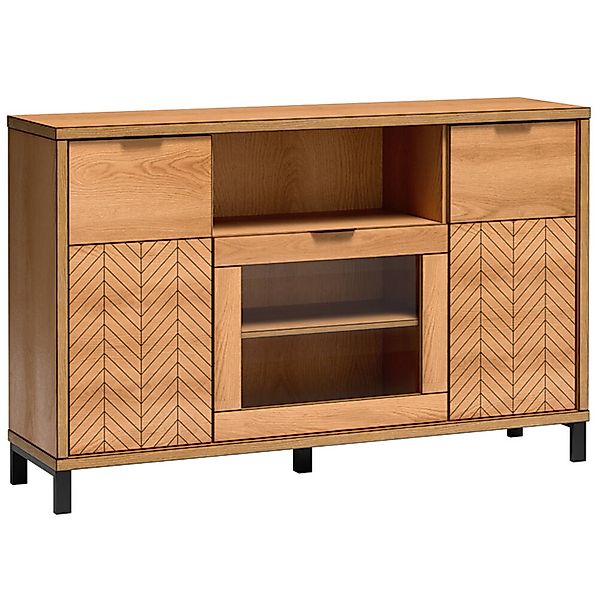 Sideboard mit Metallfüßen, Glasausschnitt modern in Eiche FABRIANO-161 günstig online kaufen