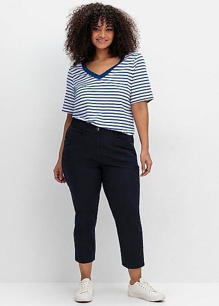 Sheego T-Shirt T-Shirt Kurzarm mit V-Ausschnitt, in Rippstruktur günstig online kaufen