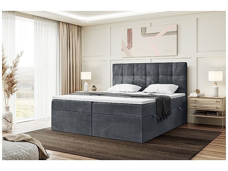 Meblini Boxspringbett mit Bettkasten, Kai 200x220 cm, H4/Dunkelgrau Samt günstig online kaufen
