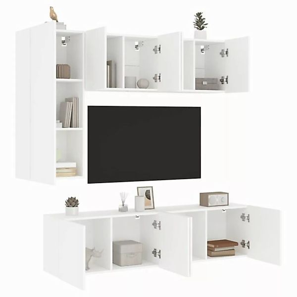 vidaXL TV-Schrank 5tlg TV Möbel Hängeschrank TV Wohnwand Lowboard Weiß Span günstig online kaufen