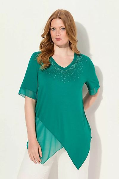 Ulla Popken Druckbluse Bluse Layering-Look Mesh/Jersey Zipfelsaum günstig online kaufen