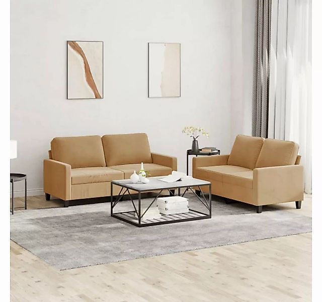 vidaXL Sofa 2-tlg. Sofagarnitur mit Kissen Braun Samt günstig online kaufen