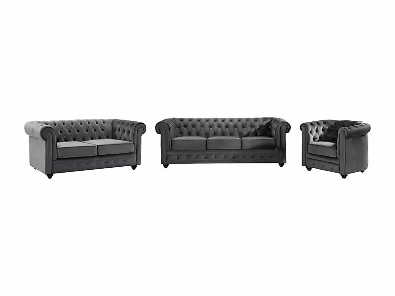 Sofa 3-Sitzer & 2-Sitzer & Sessel - Samt - Anthrazit - CHESTERFIELD günstig online kaufen