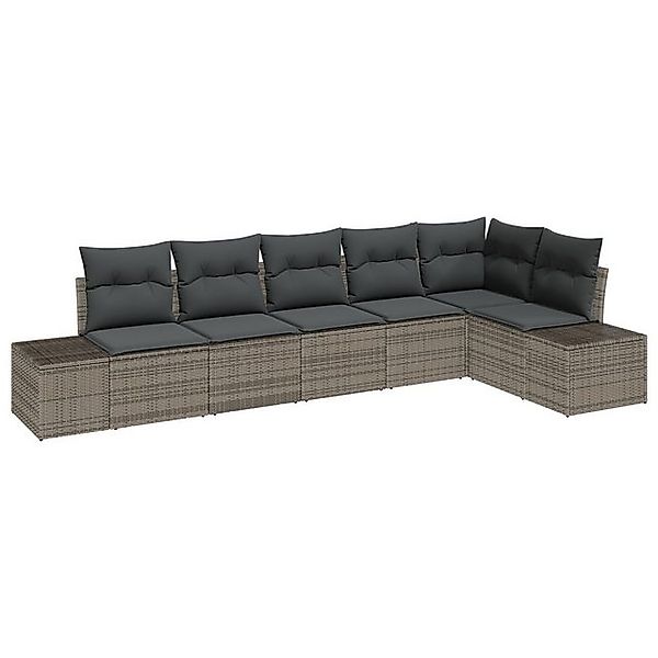 vidaXL Loungesofa 6-teiliges Garten-Sofa-Set mit Kissen Grau Poly-Rattan, 6 günstig online kaufen