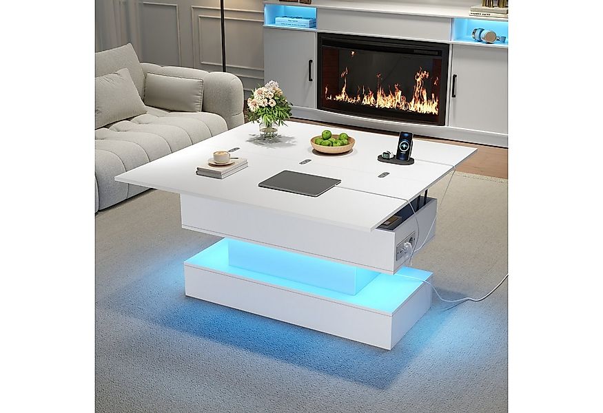 OKWISH Couchtisch anhebbarer Kaffeetish mit Stauraum (höhenverstellbar Sofa günstig online kaufen