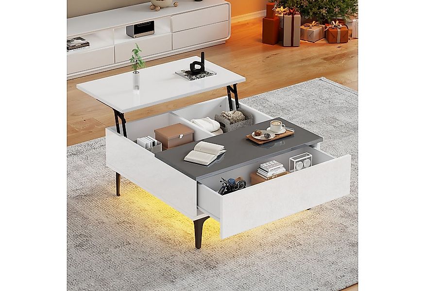HAUSS SPOLE Couchtisch höhenverstellbarer LED-Kaffeetisch mit verstecktem S günstig online kaufen