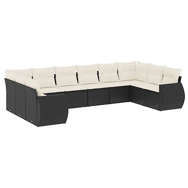 vidaXL 10-Tlg Garten-Sofagarnitur mit Kissen Schwarz Poly Rattan 3254203 günstig online kaufen