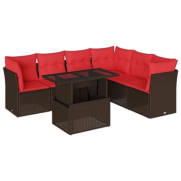 vidaXL 7-Tlg Gartensofa-Set mit Kissen Braun Polyrattan 3266614 günstig online kaufen