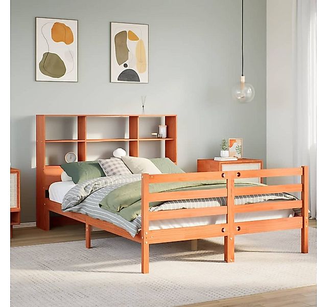 vidaXL Bett, Massivholzbett ohne Matratze Wachsbraun 135x190 cm Massivholz günstig online kaufen