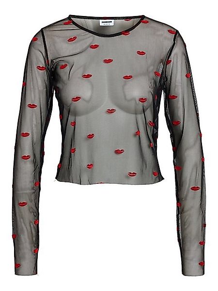 Noisy may Shirttop Mesh-Oberteil langärmlig Lippenprint durchsichtig NMLIPS günstig online kaufen