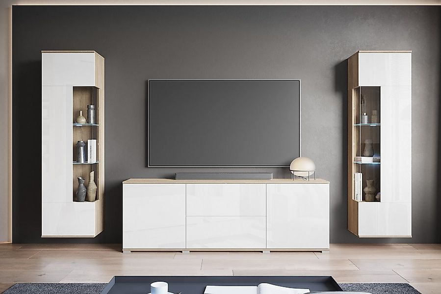 INOSIGN Wohnwand KENIA, (Komplett-Set, 3-St), Vitrinen mit Eckverglasung, h günstig online kaufen