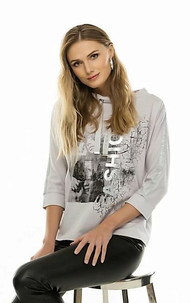 Passioni Sweatshirt Sommerpullover in grau mit Print und Glitzerdetails sow günstig online kaufen
