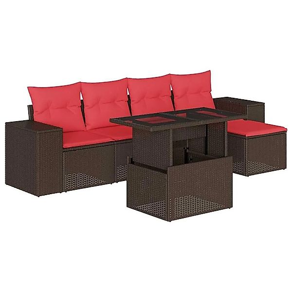 vidaXL 6-Tlg Gartensofa-Set mit Kissen Braun Polyrattan 3269134 günstig online kaufen