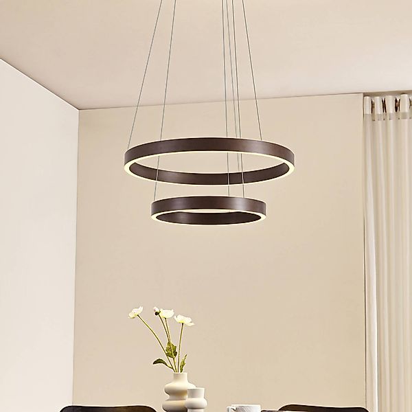 Lucande LED-Hängeleuchte Yonam, Ø 60 cm, 2-flg., braun, CCT günstig online kaufen