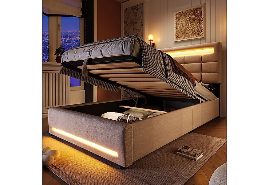 Merax Polsterbett (1-tlg., Jugendbett Einzelbett), Hydraulisches Stauraumbe günstig online kaufen