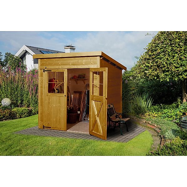 Holz-Gartenhaus 325 Gr. 1 Pultdach Eiche Hell Lasiert 200 cm x 198 cm günstig online kaufen