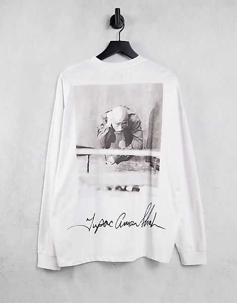 ASOS DESIGN – Langärmliges Oversize-Shirt mit Tupac-Prints in Grau günstig online kaufen