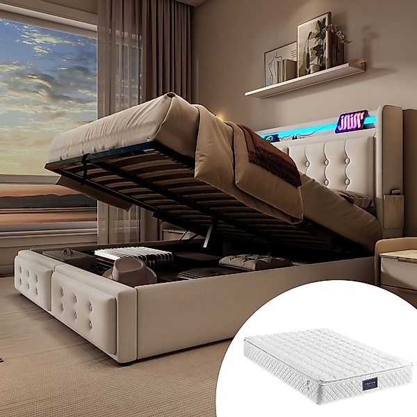 HAUSS SPOLE Polsterbett 140x200 mit Led-Kopfteil, günstig online kaufen