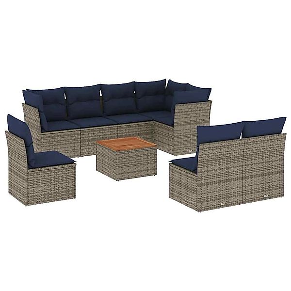 vidaXL 9-Tlg Garten-Sofagarnitur mit Kissen Grau Poly Rattan 3256019 günstig online kaufen