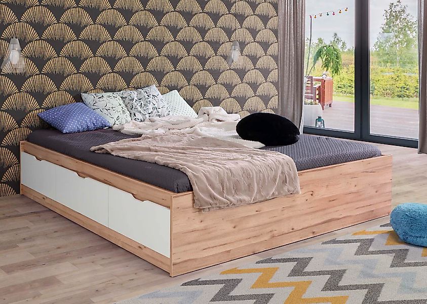 FORTE Stauraumbett "Vankka, viel Stauraum, skandinavisches Design", mit 3 S günstig online kaufen