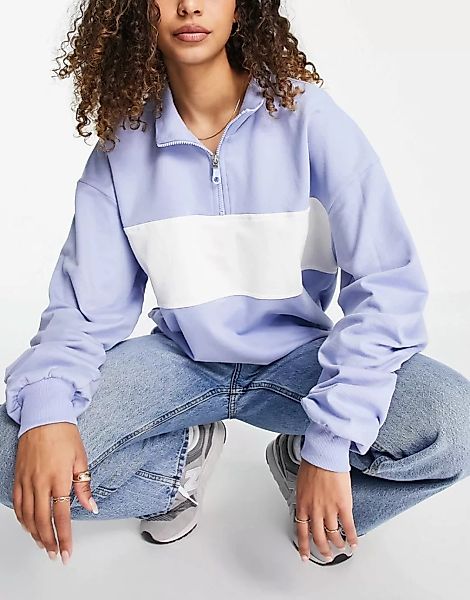 ASOS DESIGN – Oversize-Sweatshirt mit halblangem Reißverschluss und Farbblo günstig online kaufen