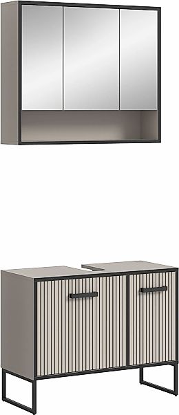 welltime Badmöbel-Set "Locri, Breite 80 cm, Rillenoptik, Metallkufen", (2 S günstig online kaufen