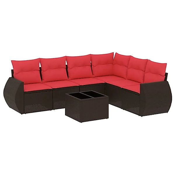 vidaXL 7-Tlg Gartensofa-Set mit Kissen Braun Polyrattan 3221423 günstig online kaufen