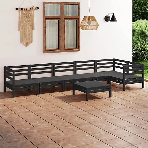 7-tlg. Garten-lounge-set Massivholz Kiefer Schwarz günstig online kaufen