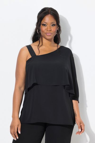 Ulla Popken Spitzenbluse Chiffon-Bluse One-Shoulder-Überwurf A-Linie günstig online kaufen