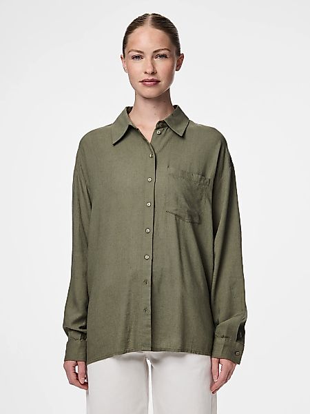 pieces Hemdbluse "PCPIA LS LOOSE SHIRT WVN NOOS", mit Leinen günstig online kaufen