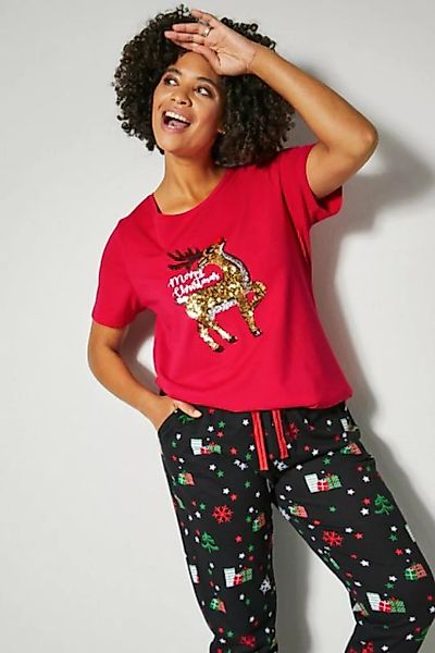 Janet & Joyce Rundhalsshirt T-Shirt Classic Fit X-Mas Glitzer-Rentier Rundh günstig online kaufen