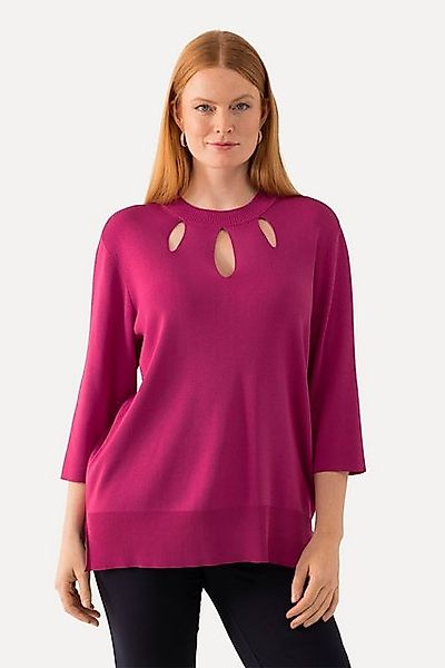 Ulla Popken Strickpullover Pullover Cut-Outs Stehkragen 3/4-Arm Rippstrick günstig online kaufen