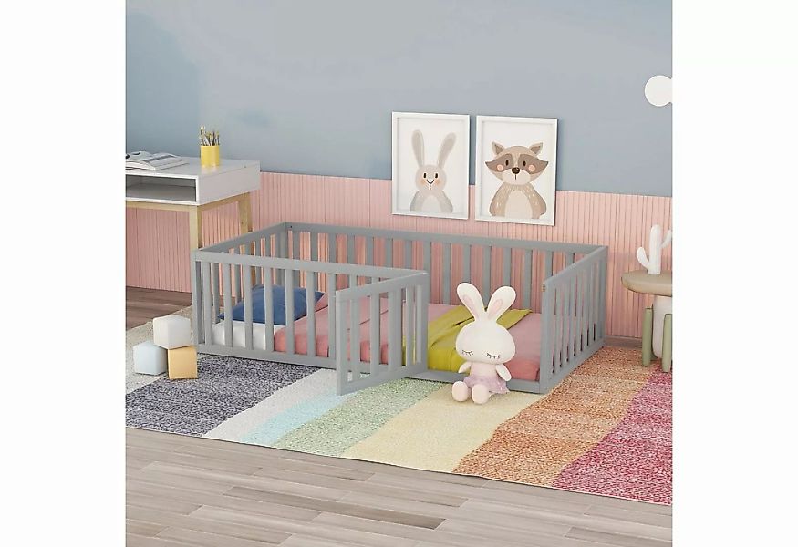 REDOM Kinderbett Holzbett (mit Zaun und Tür 90x200cm), Kinderbett, Ohne Mat günstig online kaufen