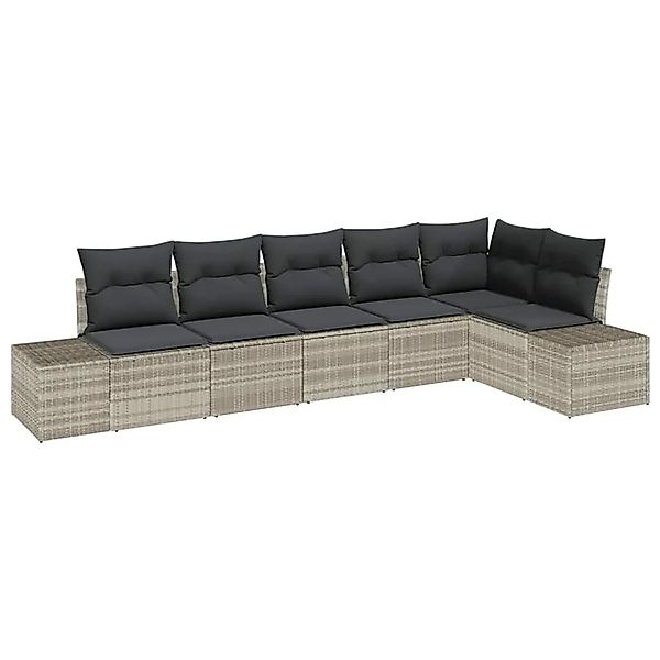 vidaXL Gartensofa-Set mit Speicher 6 Stk Hellgrau Poly-Rattan 3355751 günstig online kaufen