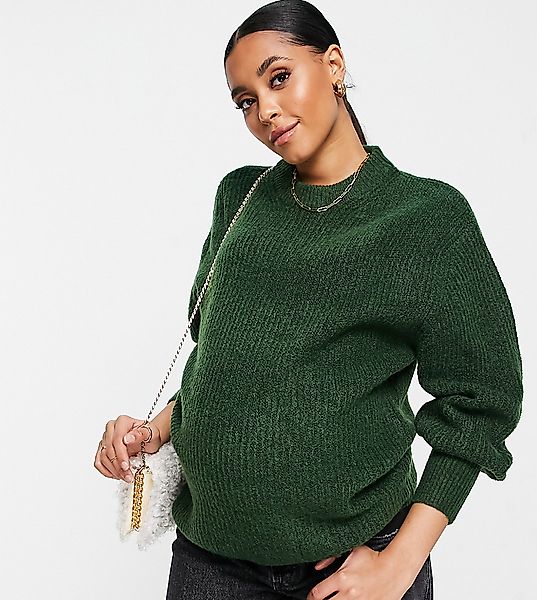 ASOS DESIGN Maternity – Gerippter Pullover aus flauschigem Garn in Dunkelgr günstig online kaufen