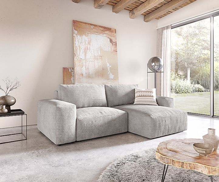 Ecksofa Lanzo L 260x160 cm Cord Silbergrau Recamiere variabel günstig online kaufen