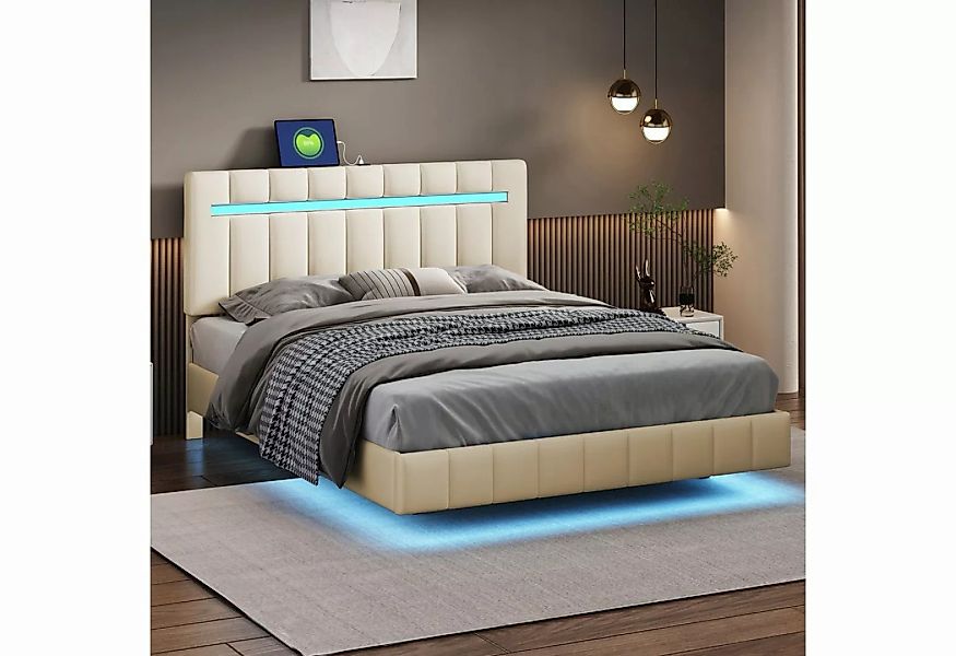 REDOM Polsterbett mit LED-Leuchten und Kopfteildesign, gepolsterter Schwebe günstig online kaufen