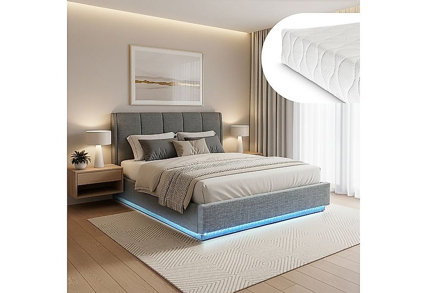 en.casa Polsterbett, mit Matratze »Tröstiar« mit LED-Beleuchtung 140x200cm günstig online kaufen