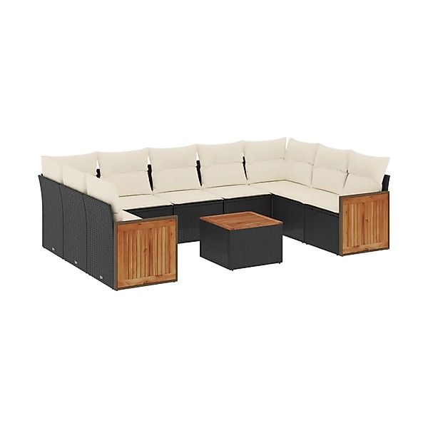 vidaXL 10-Tlg Garten-Sofagarnitur mit Kissen Schwarz Poly Rattan 3227960 günstig online kaufen