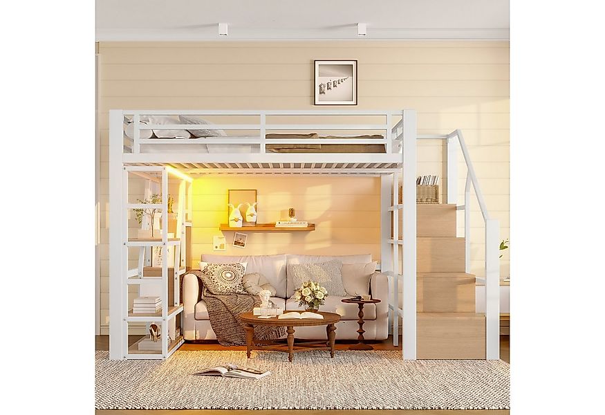 Odikalo Hochbett Metallbett 140x200 mit Stauraum & LED (Hochbett, 140 x 200 günstig online kaufen